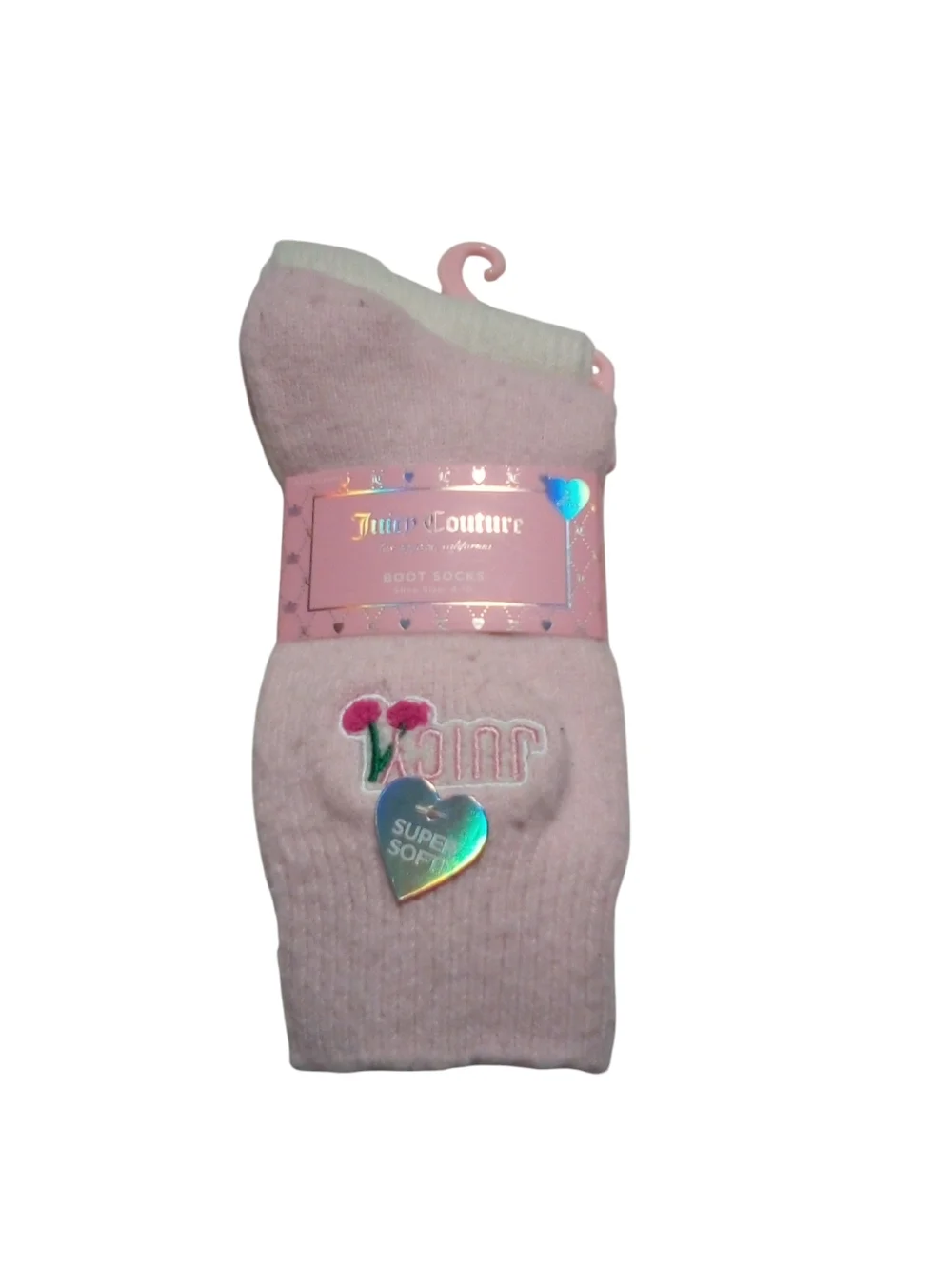 Juicy Couture Super Soft Boot Socks 2 Pair Pack Pink w/ Cherries &  1 Off White